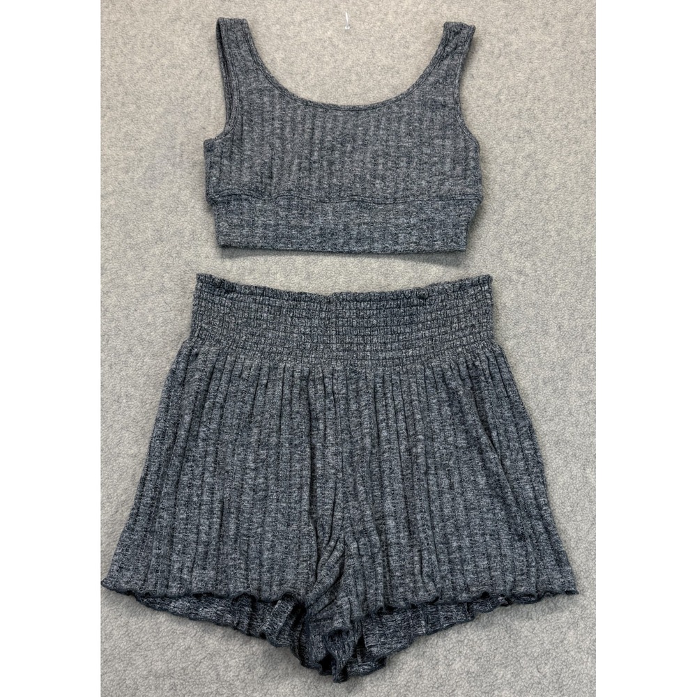 Z Supply Womens Two Piece Outfit Set Gray Ribbed Knit High Waist Sleeveless M